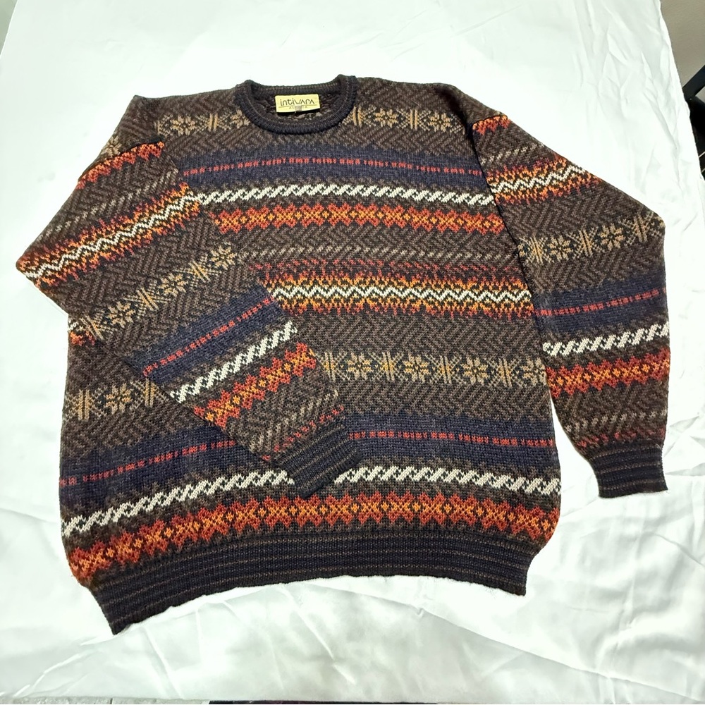 1980s vintage Men's large Multicolor Patterned Crewneck Sweater alpaca